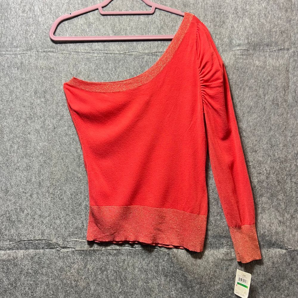 Rampage Metallic Shimmer Long Sleeve Sweater One Shoulder Size L Melon